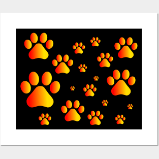 Warm Red Yellow Pawprint Pattern Posters and Art